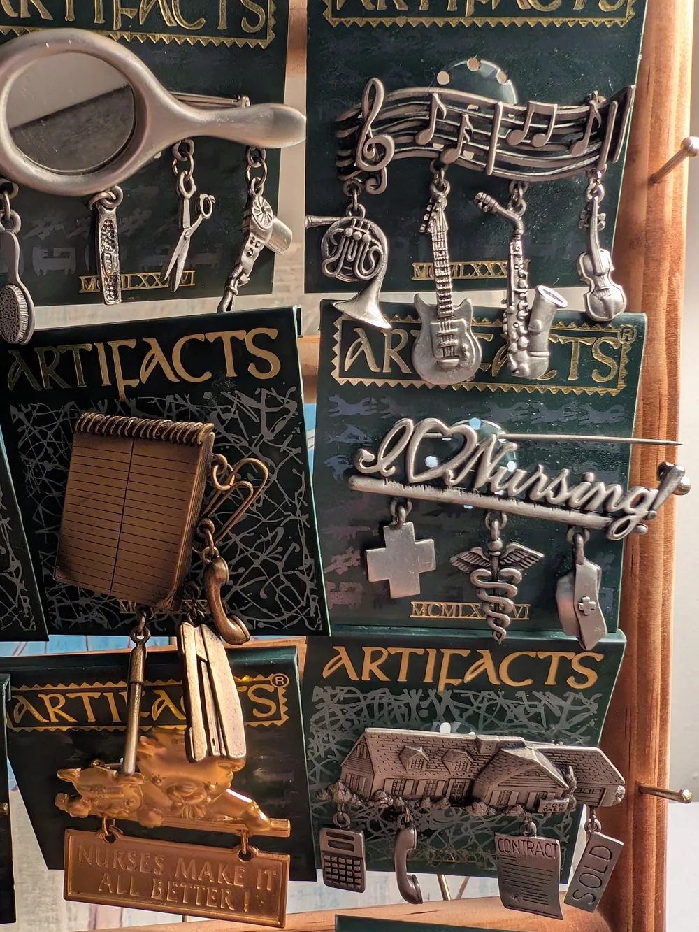 Lot of 22 vintage JJ Jonette Artifacts pins - New on cards